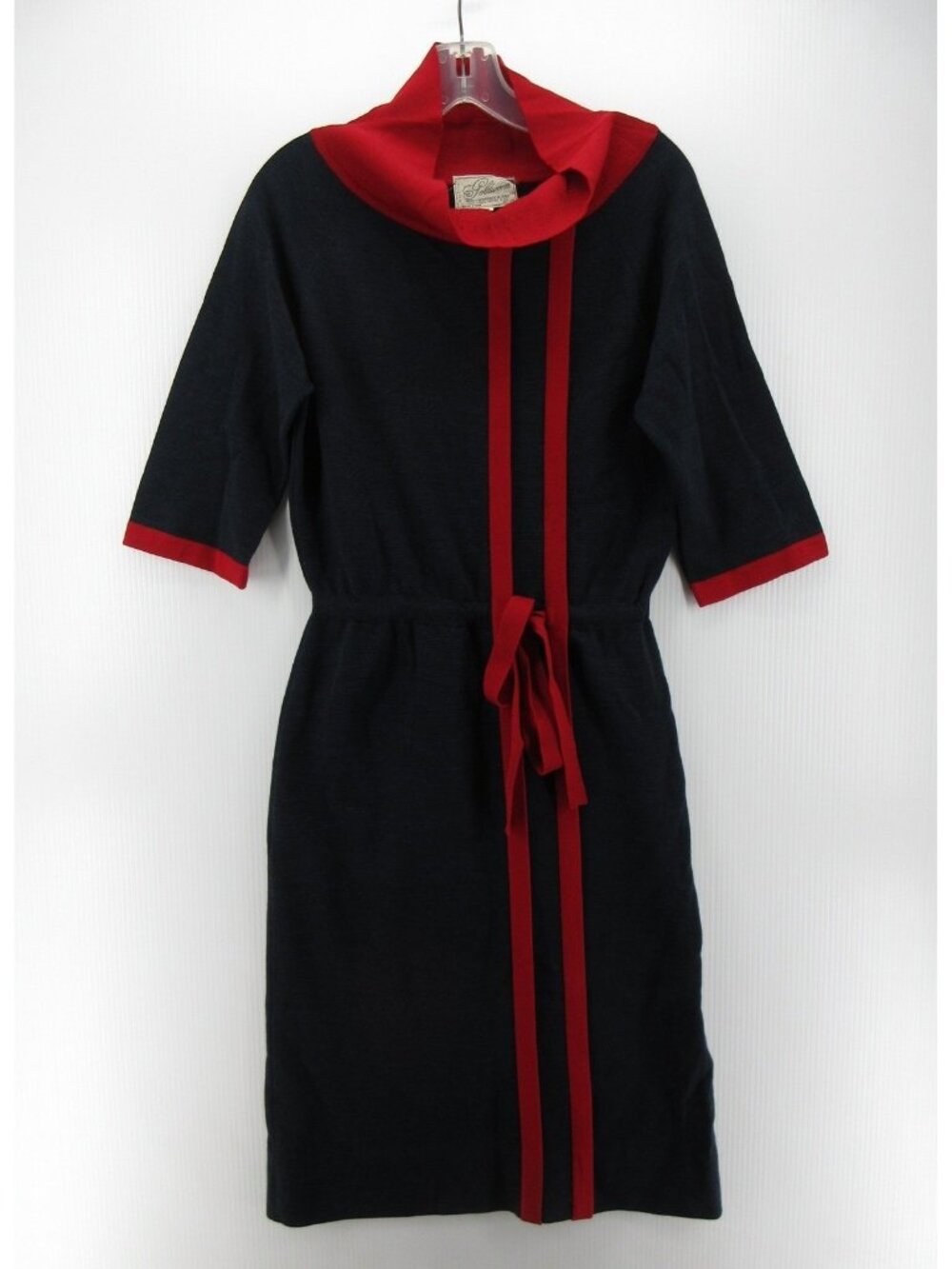 VINTAGE Goldworm Dress 12 Red Virgin Merino Wool 60s 70s Mod Cowl *